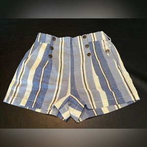 Simply Blessed Chic Striped High Waist Women Shorts w/ Front Pockets NWT Med